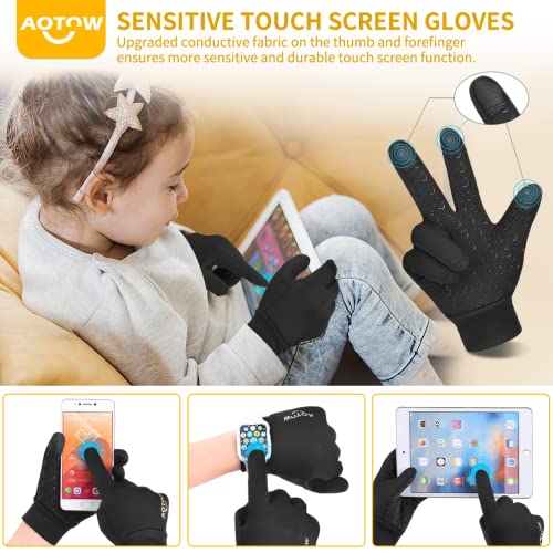 Kids Winter Warm Sports Gloves - Cold Weather Water-Resistant Children Mittens Age 4 12 Years Boys Girls Black