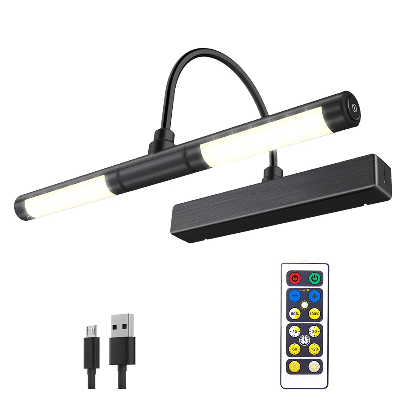Bigmonat Rechargeable Picture Light, 13 Dimmable Wireless Art Lamp, Black, Model B603-Black, Battery Operated With Remote