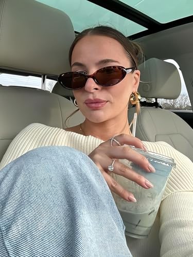 Trendy Retro Oval Sunglasses for Women, 90s Small Y2K Fashion Vintage Narrow Sun Glasses