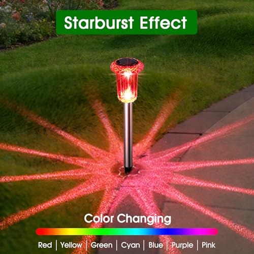 Eyrosa Solar Outdoor Lights, 10 Pack Solar Pathway Lights Outdoor Waterproof, Stainless Steel Stake Lighting for Garden Ya...