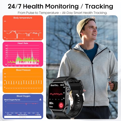 Smart Watch for Men Women with Bluetooth Calls, Blood Pressure Heart Rate Blood Oxygen Stress HRV Monitor Sleep Tracker, 1...