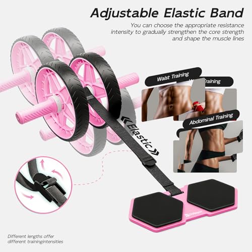 2025 New Double-Wheel Ab Roller for Core Training – Rebound Design with Adjustable Elastic Band, Silent Non-Slip Wheels, D...