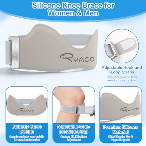 RYACO Patellar Tendon Support Strap 2 Pack, Silicone Patella Band for Knee Pain Relief, Adjustable Knee Brace for Women Me...