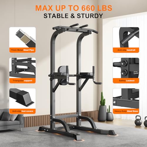 DONIUZ Power Tower Pull Up Bar and Dip Station, Multi-Function Home Gym, Strength Training Fitness Equipment, Height Adjus...
