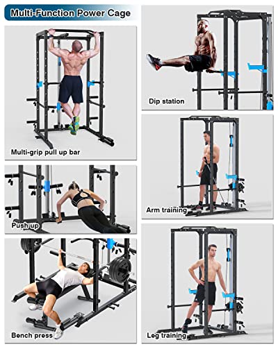 ULTRA FUEGO Power Cage, Multi-Functional Power Rack with J-Hooks, Dip Handles, Landmine Attachment and Optional Cable Pull...