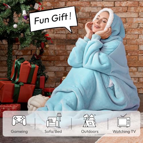 Sioloc Wearable Blanket Hoodie for Women/Kids/Men, Oversized & Cozy Sherpa Lined Hoodie Sweatshirt Blanket(Baby Blue,Overs...