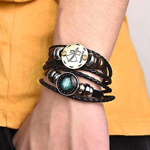 Dcfywl731 2Pcs Gemini Zodiac Bracelets for Women 12 Constellations Multilayer Leather Bracelet Handmade Woven Zodiac Sign Wrap W