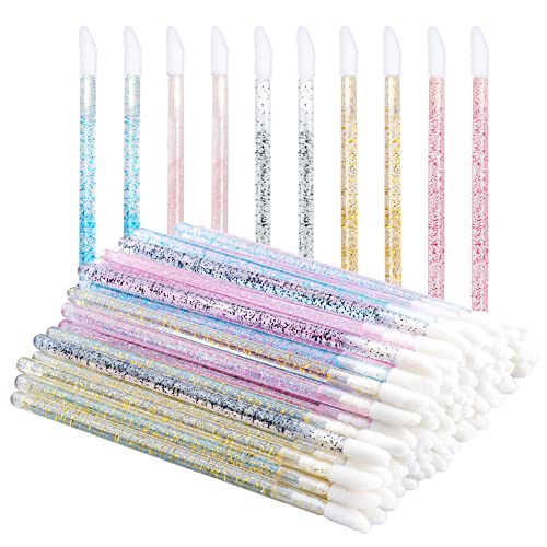 100PCS Glitter Crystal Lip Brush, Disposable Lip Brushes Lip Gloss Applicators Lipstick Gloss Wands Applicator Perfect Mak...