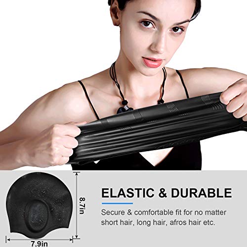 Silicone 3D Ear Protection Swim Cap - Latex-Free Non-Slip Waterproof for Long Hair/Thin Braids, Chlorine Resistant Tear-Re...