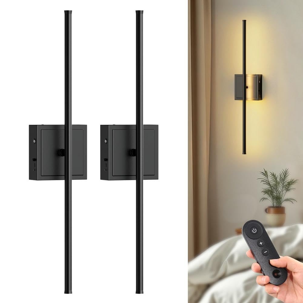 DORESshop Battery Operated Wall Sconces Set of 2, Dimmable, 23.7 Inch, Black, Model SF20250917B0DNZH2Z8N