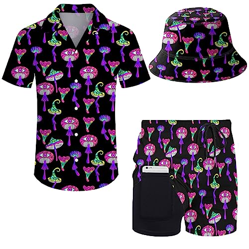 ifamawlea Men's 2 Piece Outfits Tropical Leaves Hawaiian Shirt and Shorts