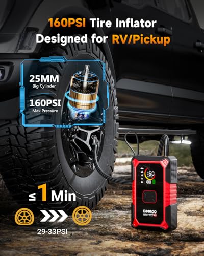 GOOLOO A5 Jump Starter with Air Compressor, 4000A Car Battery Jump Starter (All Gas/10.0L Diesel) with 160PSI Tire Inflato...