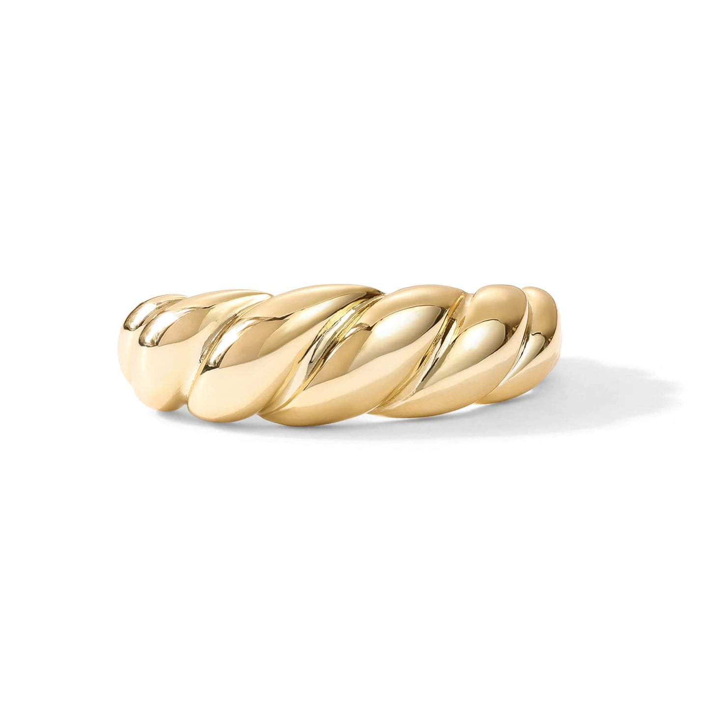 PAVOI 14K Yellow Gold Plated Croissant Dome Rings for Women - Trendy Twisted Braided Band - Chunky Signet Stackable Ring Steteme