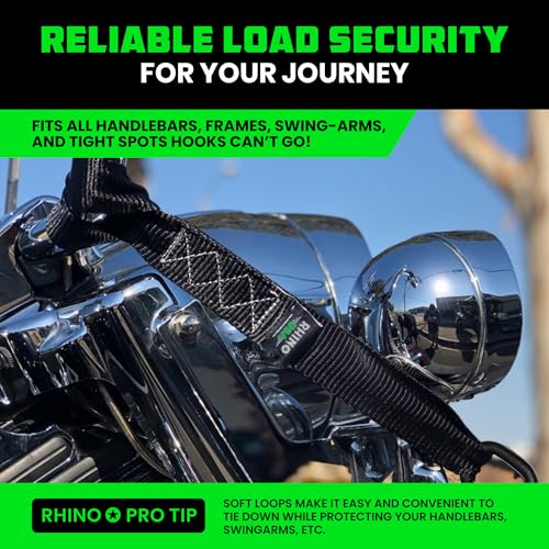 Rhino USA Soft Loop Tie Down Straps (4-Pack) - 1.6 Inch x 17 Inch (5,000 lbs Break Strength) Heavy Duty Motorcycle Handleb...