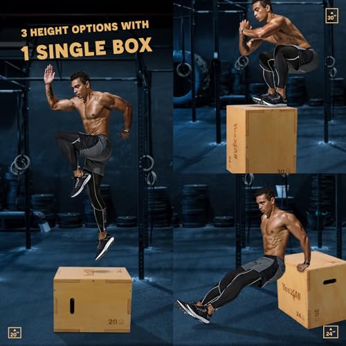 Yes4All Plyo Box, 3-in-1 Wooden Box Jumps for Home Gym, 450 lbs Boxes Step Up with Smooth Edges & Wide Built-in Handles fo...