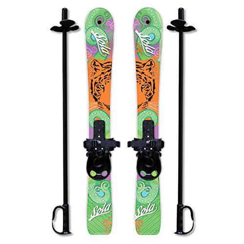 SOLA Kids Ski Set – Beginner Cross Country Skis with Poles and Adjustable Bindings for Ages 3–4, Backyard Winter Fun