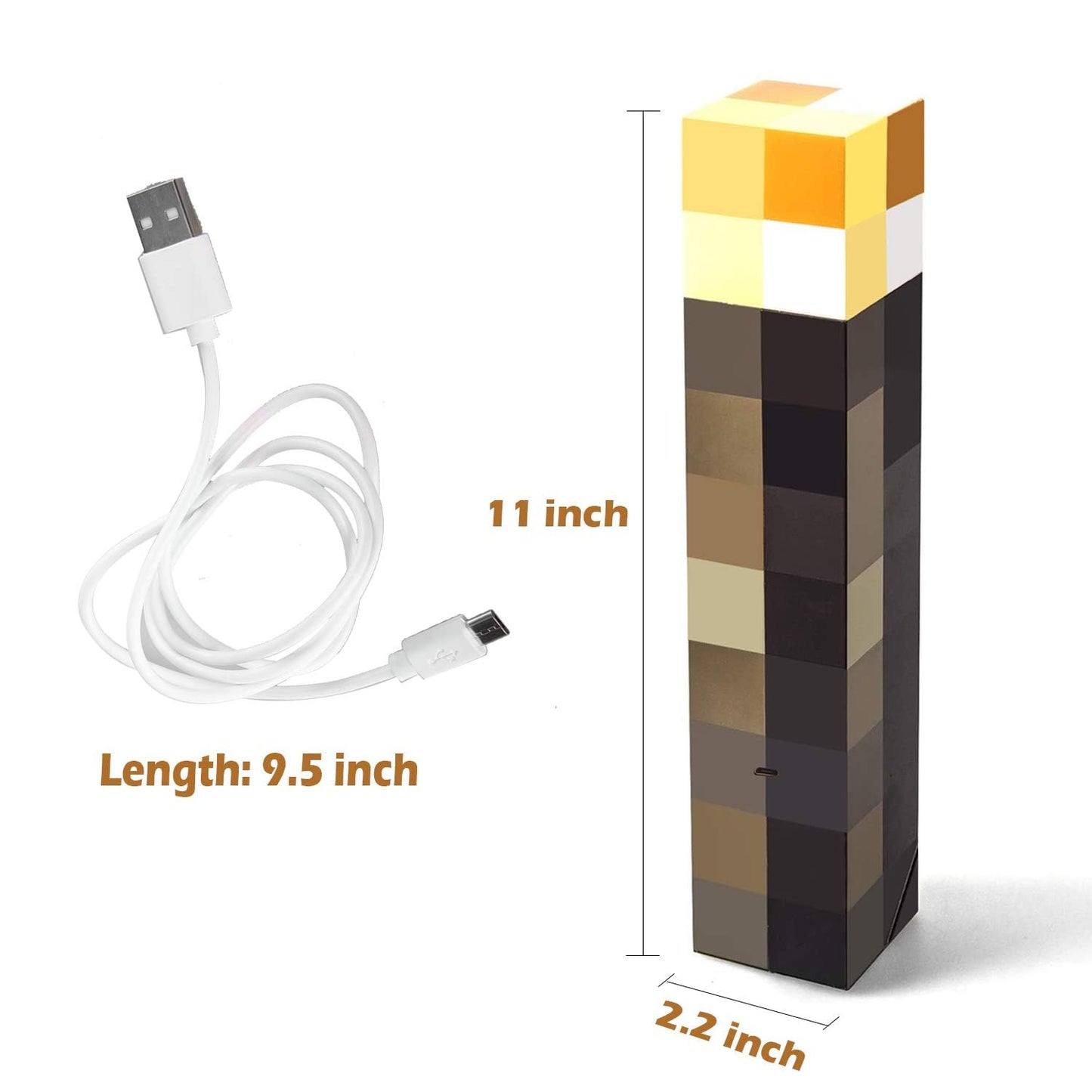 ThinLinkGea Light-up Wall Torch, USB & Battery Operated, Hand Held or Wall Mount, Plastic, Brown, Model FL-HTXYQ