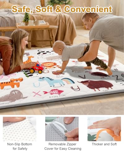 TINYHARBO Premium Foam Baby Play Mat 50" x 50" – Removable & Machine Washable Cover, Extra Thick Padding Playpen Mat, Non-...