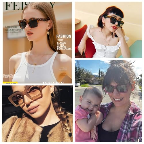 FEISEDY Classic Women Sunglasses Fashion Thick Square Sun Glasses Chunky Frame UV400 B2471