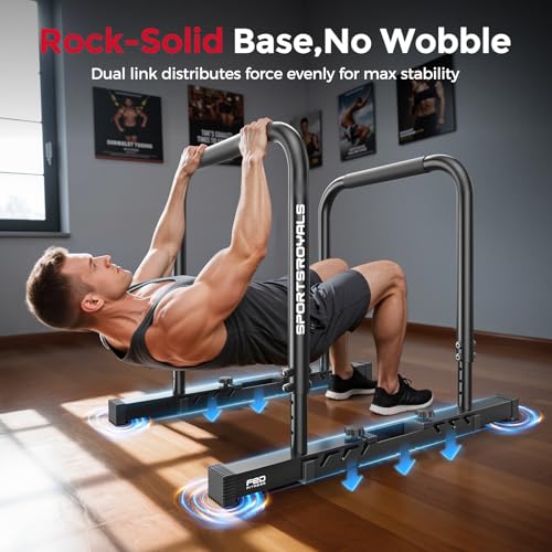 Sportsroyals Adjustable Dip Bar Station, Heavy Duty Parallette & Parallel Bars, 400LBS Stable Dip Stands for Home Gym, Cal...