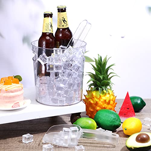 Rtteri 6 Set Plastic Ice Buckets for Parties with Handle, Scoop, Serving Tongs, Large Clear Ice Bucket Round Chiller Bever...