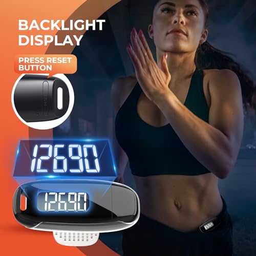 3D Pedometer for Walking, Simple Walking Step Counter with Removable Clip and Strap, USB Rechargeable Step Tracker with Ba...
