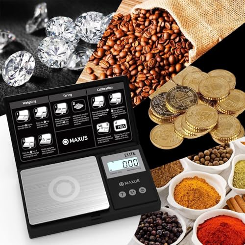 MAXUS Digital Pocket Gram Scale 500g x 0.01g High Precision with Tray, Weighs Small Food, Jewelry, Ounces, Grains, LCD Dis...