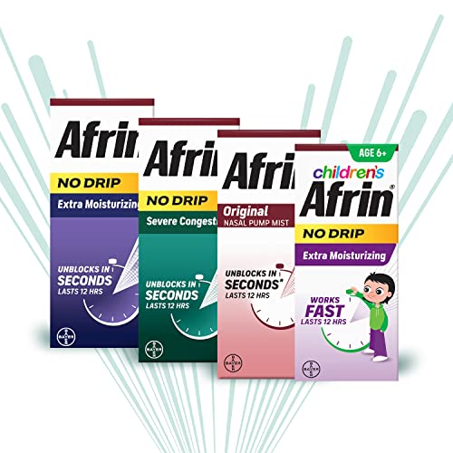 Afrin No Drip Severe Congestion Nasal Mist Twin Pack, Non-Drowsy, Fast-Acting Decongestant for Nasal Congestion and Sinus Pressure Relief, Adults and Children 6 and Older, .5 fl oz (Pack of 2)