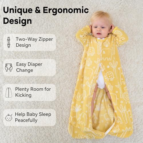 Unnivoll Fleece Baby Sleep Sack 0-6 Months Long Sleeve 1.0 Tog Baby Wearable Blanket Microfleece Sleeping Sack with 2-Way ...