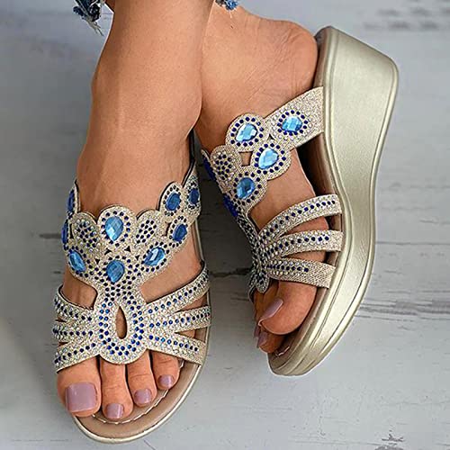JEUROT Womens Wedge Sandals Open Toe Slip on Platform Slides Summer Beach Sandal Casual High Heels Mules Comfort Dress Shoes
