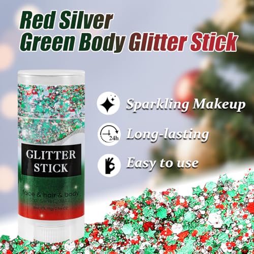Mysense Christmas Glitter Stick for Face Hair Body and 6 Pack Joy & Merry Christmas Bracelets Set,Christmas Accessories fo...