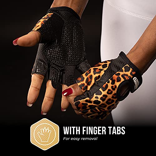 Contraband Pink Label 5297 Womens Design Series Leopard Print Lifting & Rowing Gloves (Pair) - Lightweight Vegan Medium Pa...