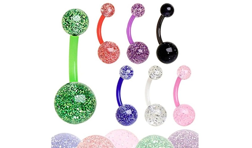 Pierced Owl Set of 7 14GA Bioflex Ultra Glitter Acrylic Ball Belly Button Rings (Set of 7)