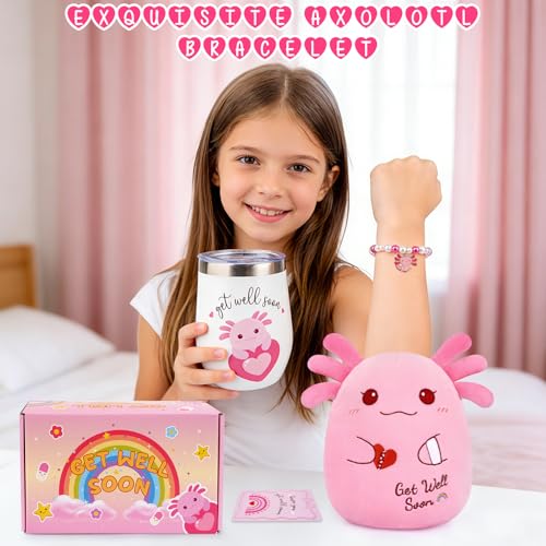 LSYDCARM Get Well Gifts for Kids, Feel Better Gifts for Kids, Get Well Soon Basket with 8 inch Axolotl Get Well Soon Stuff...