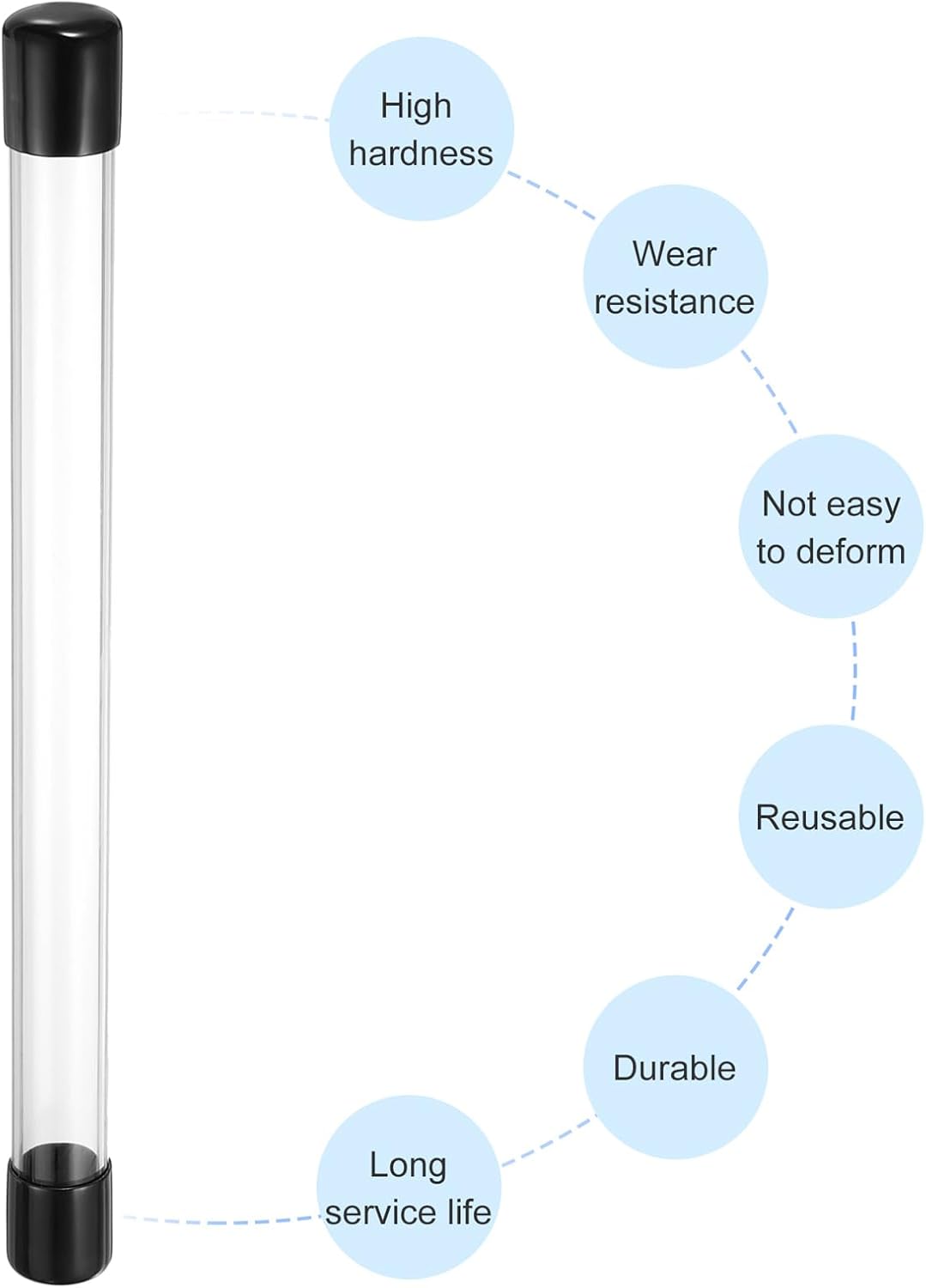 PATIKIL Clear Rigid Tube Round Plastic Tubing with Black Rubber Caps Polycarbonate Water Pipe, 305mm/ 12 Inch Length, 20mmx24mm/0.79"x0.94", 2 Set