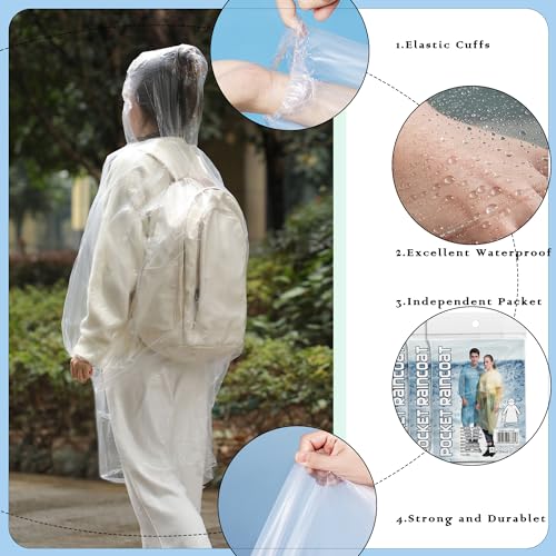 MZYIWUU 10 Pack Disposable Rain Ponchos for Adults, Card-Sized Emergency Ponchos Family Pack with Hood for Travel