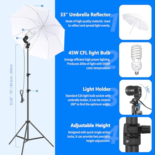 NEEWER Photography Lighting kit with Backdrops, 8.5x10ft Backdrop Stands, UL Certified 5700K 800W Equivalent 24W LED Umbre...