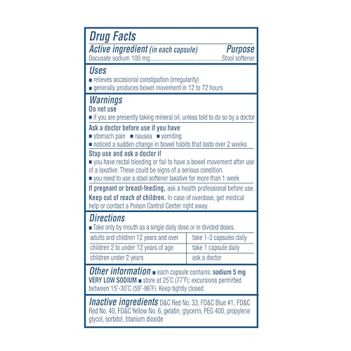 Colace Stool Softener 100 mg, 150 Capsules, Constipation Relief, Docusate Sodium, Gentle Docusate, Stimulant-Free, Regular Strength, #1 Doctor Recommended Stool Softener Brand