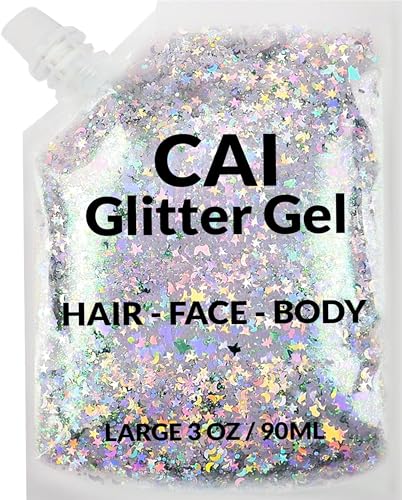 Face, Body & Hair Glitter Gel – Halloween Glitter for Kids and Women – 3 Oz Cosmetic-Grade Gel w/Moon & Stars for Festival...