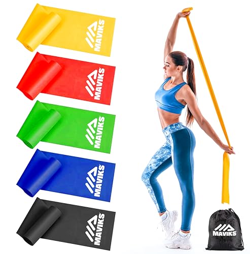 MAVIKS Exercise Resistance Bands for Working Out Set of 5 for Women and Men, Stretch Bands for Exercise, Physical Therapy,...