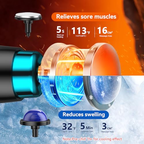 Folding Massage Gun with Heat & Cold Therapy for Women Men, Back & Deep Tissue Massager with 10 Heads, Quiet Rechargeable ...