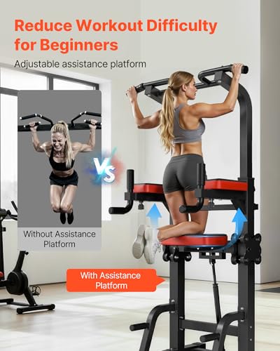 VEVOR Pull Up Bar, 330 LBS Power Tower Dip Station, Workout Dip Station with H-Shaped Stable Base & Assistance Platform, A...