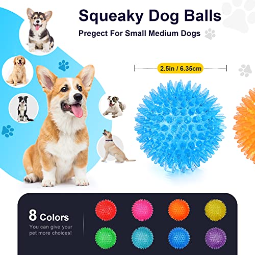 VITEVER 8 Colors 2.5” Squeaky Dog Toy Balls for Small Medium Dogs, Puppy Chew Toys for Teething, Spiky Balls for Small Dog...