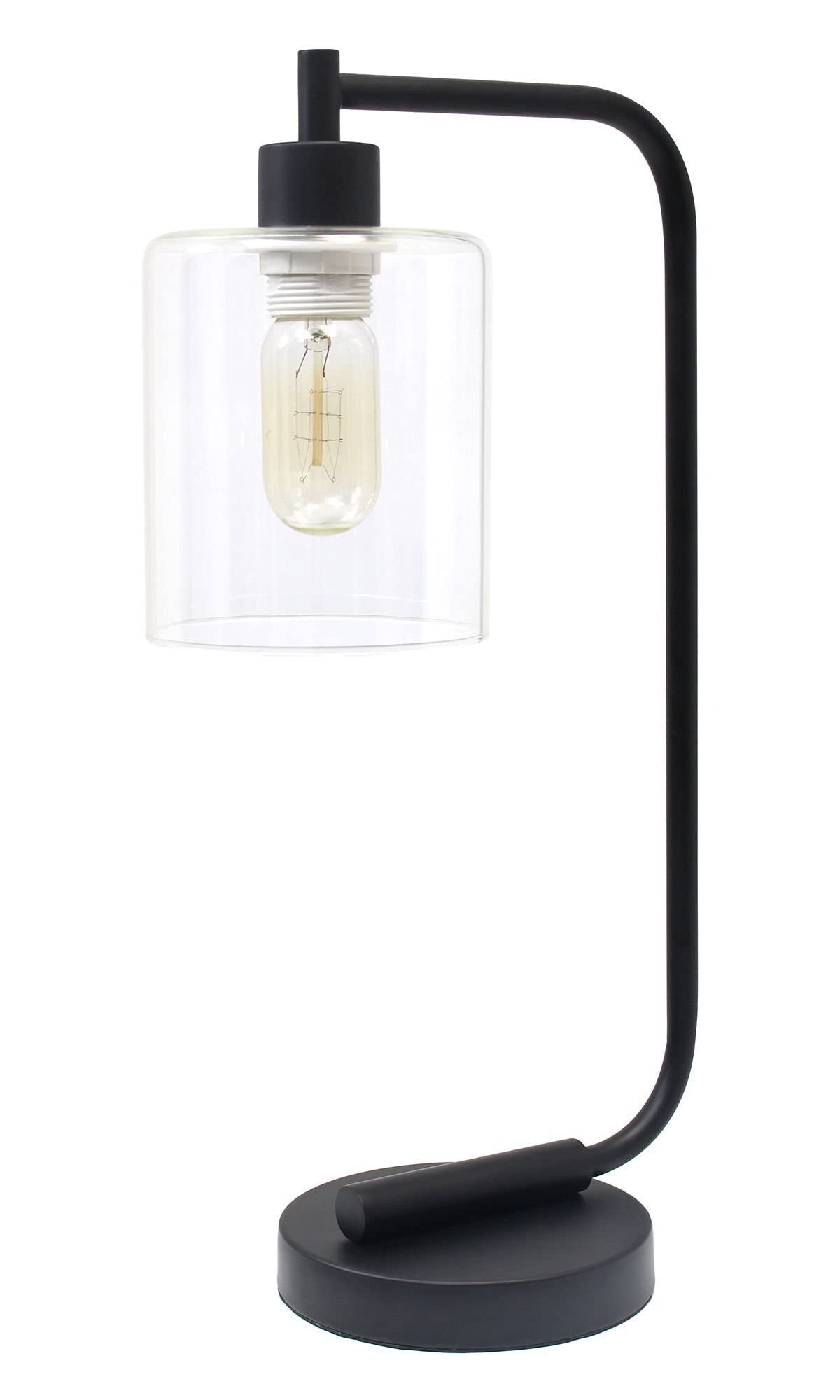 LALIA HOME Modern Iron Desk Lamp, Glass Shade, 9 x 5.75 x 19, Black, Model LHD-2003-BK