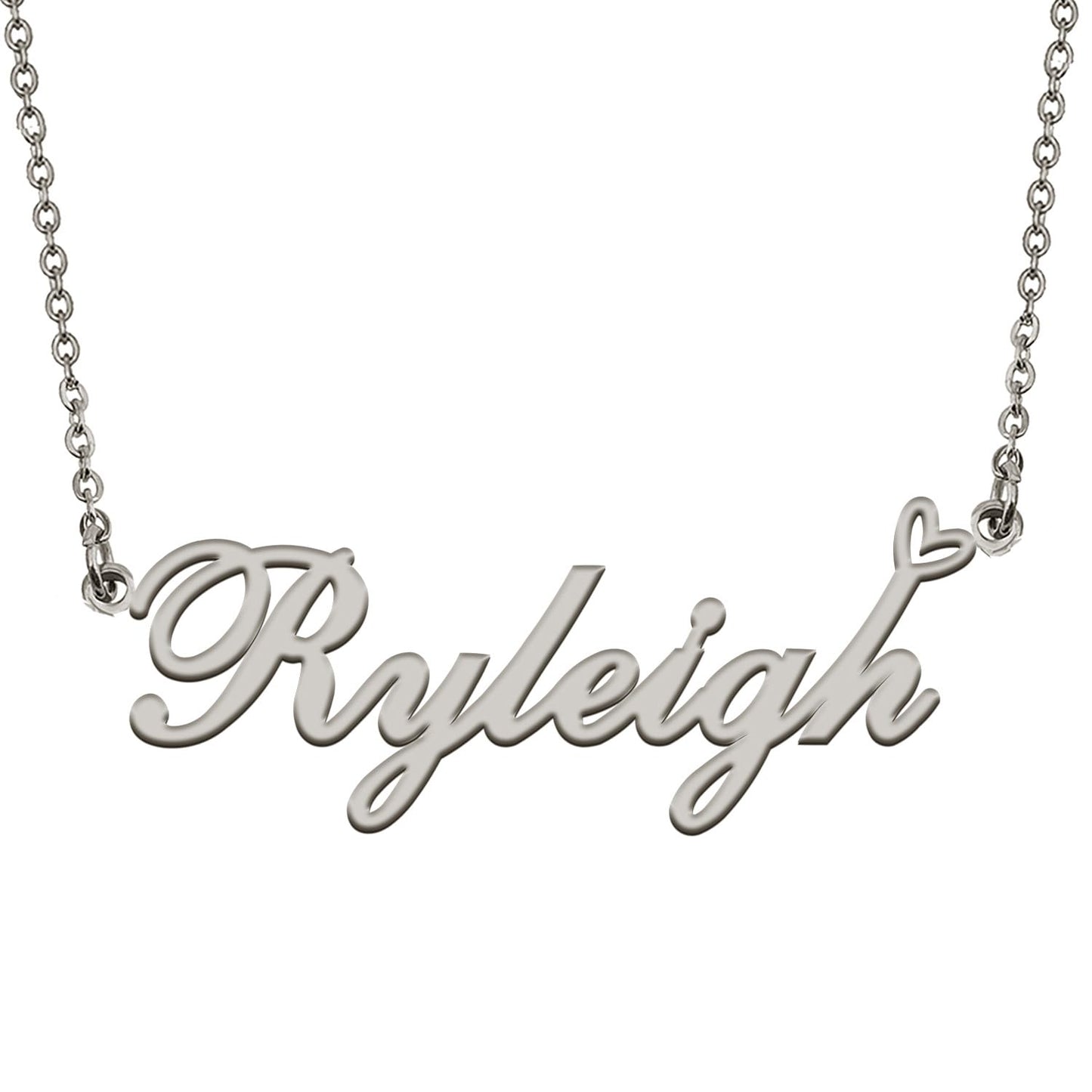 HUAN XUN Ryleigh Name Necklace with Heart Silver Stainless Steel Initial Pendant Gifts Custom Name Necklaces for Women