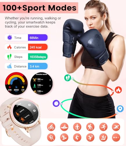 SUNKTA Smart Watch for Women (Answer/Make Call),1.27" Curved Display Smartwatch with Female Cycle/Sleep Monitor,5ATM Wate...
