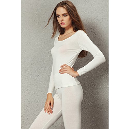Liang Rou Women's Crewneck Long Johns Ultra Thin Modal Thermal Underwear Top & Bottom Set