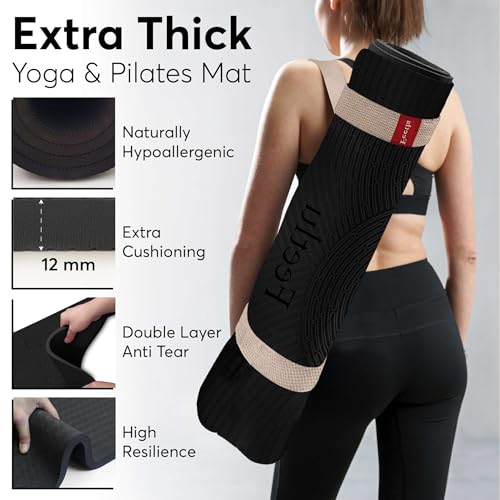 Feetlu Extra Thick 12mm Exercise Mat – Non-Slip, Joint-Friendly & Cushioned Fitness Mat for Yoga, Pilates & Floor Workouts...