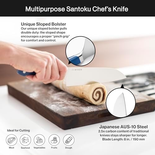 Misen 7.5" Santoku Knife - High Carbon Stainless Steel - Classic Japanese Chef Knife Design for Cutting, Slicing, and Chopping - Razor Sharp Japanese Style Kitchen Knife - White