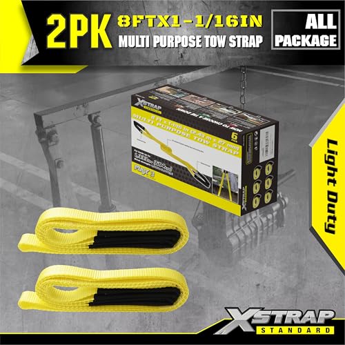 XSTRAP STANDARD 2PK 1''x 8FT Lift Sling Web Strap/Wear Guard End, Heavy Duty Flat Eye Lifting Sling with 2 Reinforced Loop...